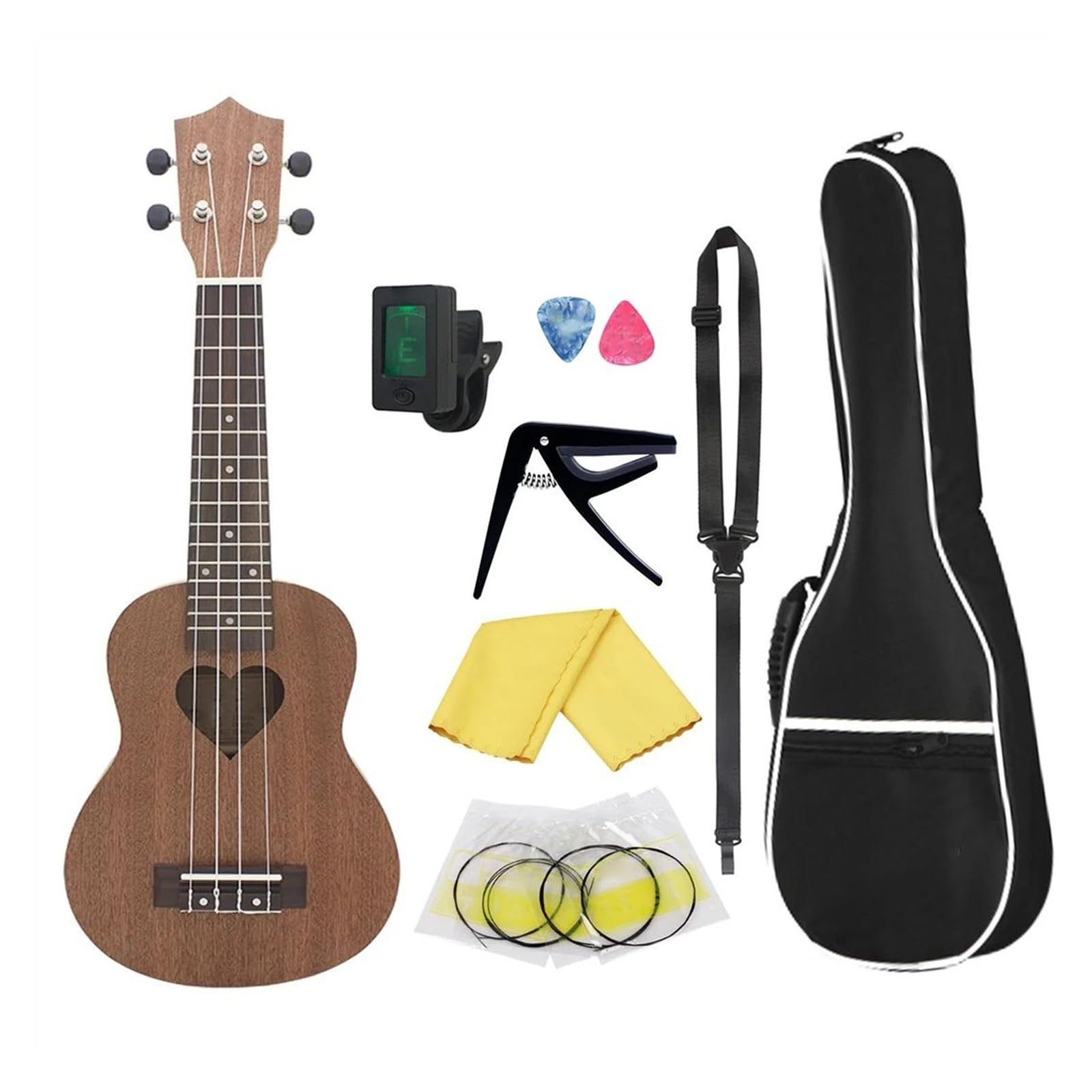 21 Zoll Ukulele Gitarre Sapele Holz Ukulele 4 Saiten Ukulele Mit Stimmgurt Kapodaster Saiten Zubehör Ukulele Einsteiger Kit