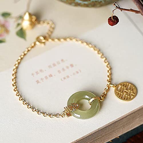 ESBANT Feng Shui Jade Donut Armband Harmony Buckle Ancient Coin Jade Charm Pure Silver Parts Wealth Bracelet Double Happiness Jade Bangle Gourd Pendant Chakra Gem for Prosperity Luck Money,White jad