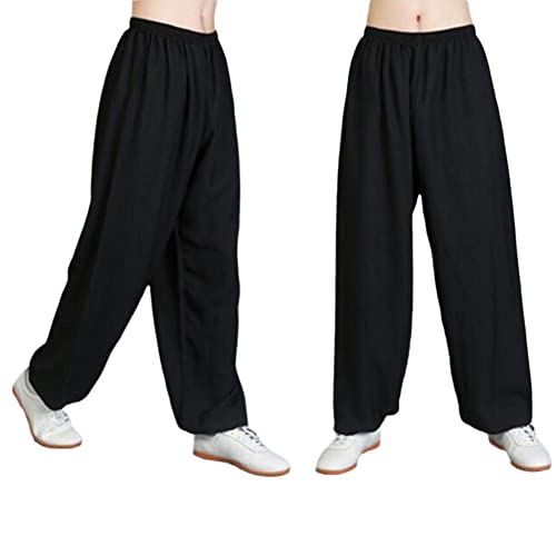 XRDSHY Tai Chi Trainingshose für Herren, aus Baumwollleinen, lockere Kampfsport-Trainingshose, Zen, Meditationshose, Taekwondo, Sanda, Bloomers, Schwarz, XL