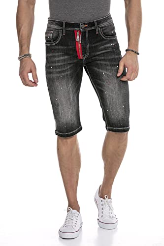 Cipo & Baxx Herren Bermuda Shorts Jeansshorts Denim Reißverschluss Basic Kurze Hose CK240 Schwarz W42