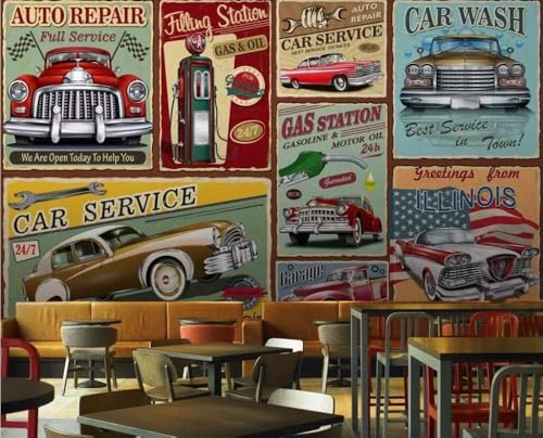 Vintage Nostalgie Auto Telefonzelle 3D Tapete Poster Restaurant Schlafzimmer Wohnzimmer Sofa TV Dekorative Wand-200cm×140cm