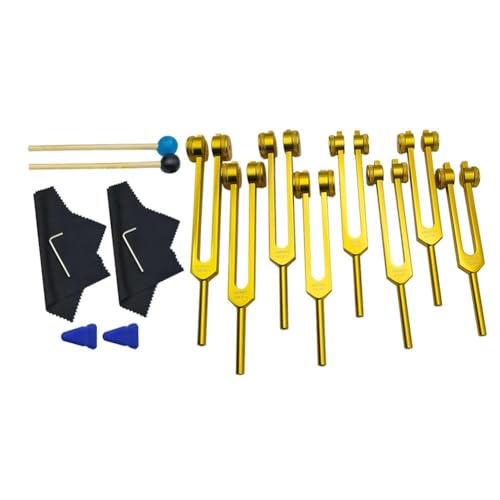 Junterone 126,22 Hz, 136,1 Hz, 141,27 Hz Stimmgabel-Set, Stimmgabel Zur Chakra-Heilung, Hält Körper, Geist und Seele in Perfekter Harmonie, Goldene Aluminiumlegierung, 1 Set