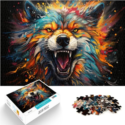 Puzzle, farbenfrohes psychedelisches Tier, Wolf, Puzzle für Erwachsene, 1000 Puzzles, Holzpuzzle als Geschenk für die ganze Familie, 1000 Teile (50 x 75 cm)