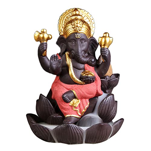 Indischer Herr Ganesha Rückfluss Räuchergefäß Wasserfall Kegel Aroma Rauch Censer Halter Home Office Schreibtisch Teehouse Ornament Basteln (rot)