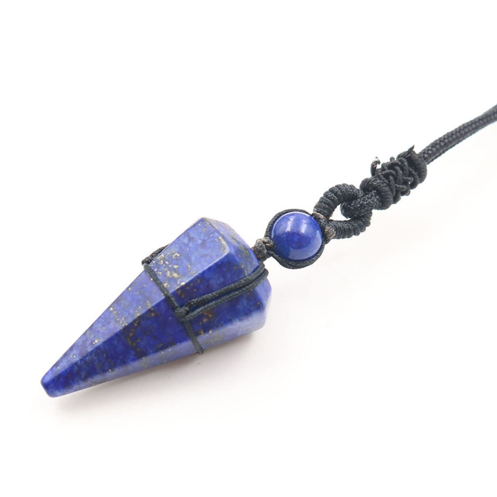 Naturstein-Anhänger Hexagonal Rose Crystal Quartzs Black Rope Wrapped Lapislazuli Amethyst Halskette für Männer Frauen Schmuck,Lapislazuli