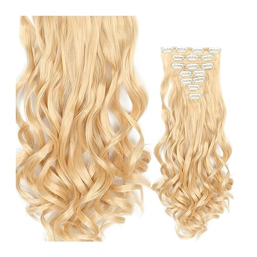 Clip-in-Haarverlängerungen 24-Zoll-Clip-in-Haarverlängerungen, lang, gewellt, 7 Stück, 16 Clips in Haarverlängerungen, lange gewellte synthetische blonde schwarze Haarteile, hitzebeständiges Kunsthaar