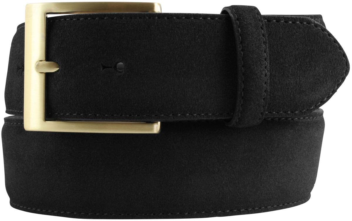 BELTINGER Jeans-Gürtel aus Veloursleder mit goldener Gürtelschnalle 4 cm | Velour-Ledergürtel 40mm | Herren-Gürtel Wildleder-Gürtel 4cm | Schwarz 110cm