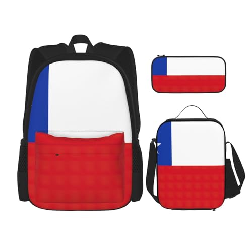 WURTON 3-in-1-Set mit Flaggen-Motiv, verstellbarer Schulter-Rucksack, Lunch-Tasche, Federmäppchen, Tasche, Schwarz, Einheitsgröße