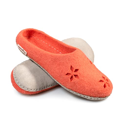 naturling Damen Filz Hausschuhe BLUMEN mit Leder Sohle - Bequeme Filz Slipper für schmale Füße (Fruit, numeric_39)