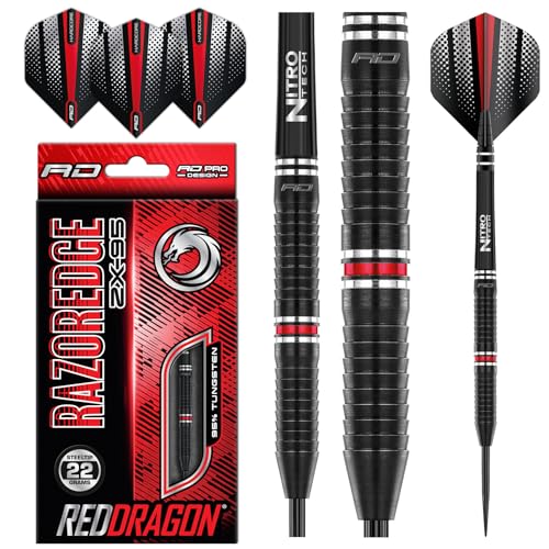 RED DRAGON Razor Edge ZX-95-22 Gram Tungsten Professional Darts Set with Flights and Nitrotech Shafts (Stems)