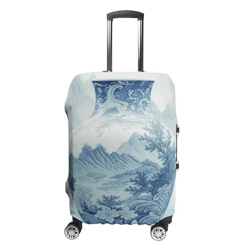 CSGJMYGS Reisegepäckabdeckung, elastisch, waschbar, modisch, kratzfest, Kofferabdeckung, eine blaue Vase, Koffer-Schutz, passend für 45,7 - 81,3 cm Gepäck, Stil-6, XL