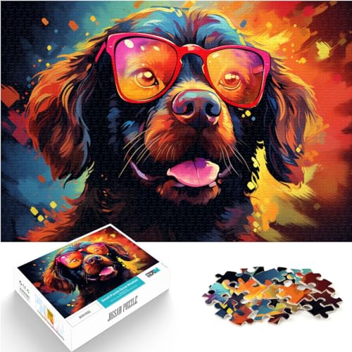 Puzzle Hund mit Sonnenbrille, 1000-teiliges Puzzle für Erwachsene, Holzpuzzle, lustiges Puzzle, ganze Familie (50 x 75 cm)