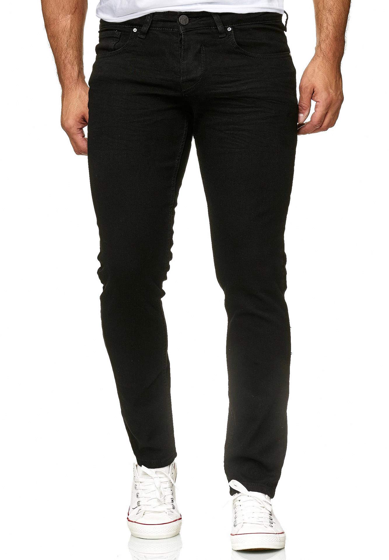 Reslad Jeans-Herren Slim Fit Basic Style Stretch-Denim Jeans-Hose RS-2063 (W29 / L30, Tiefschwarz)