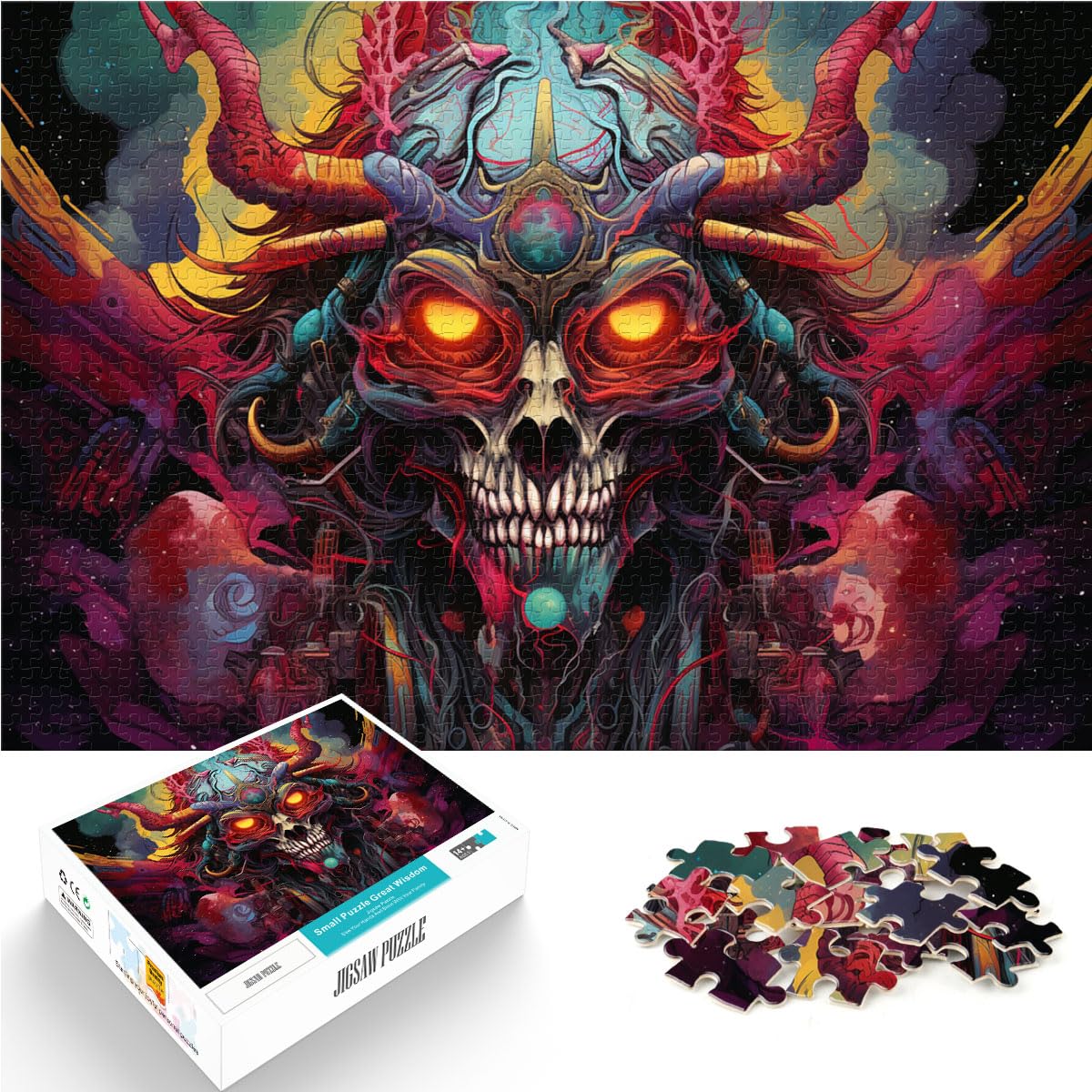 Spielgeschenk-Puzzle, farbenfrohe psychedelische Kuh aus der Zukunft, Puzzle 1000 Teile, Holzpuzzle mit passendem Poster und Wissensblatt, 1000 Teile (50 x 75 cm)