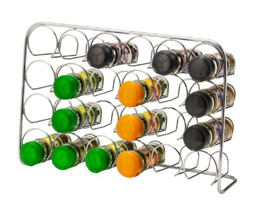 Pisa® Spice Rack - für 24 Jars - Gewürzregal Chrome Aufbockvorrichtung-Küche, Organizer - Metallfreistehend Gewürzgläser 24-Set Gewürzgläser Gewürzregal Set