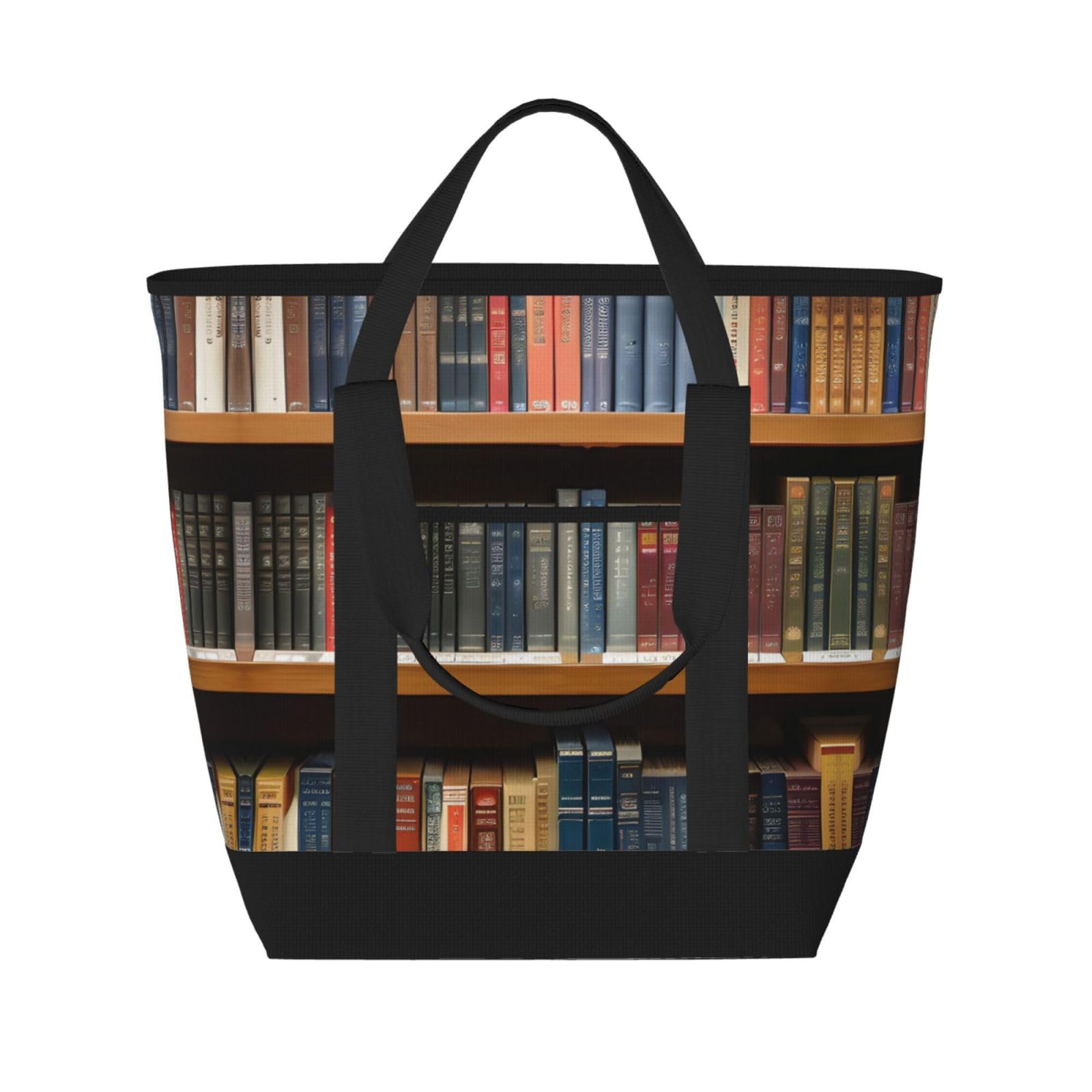 YQxwJL Isolierte Kühltasche mit Bibliotheks-Bücherregal-Druck, großes Fassungsvermögen, Einkaufstasche, Reisetasche, Strand, wiederverwendbare Einkaufstasche für Erwachsene, Schwarz, Einheitsgröße