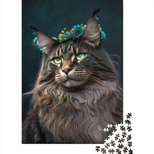 Maine Coon Holzpuzzle für Erwachsene Puzzlespielzeug 1000 Teile Puzzle für Erwachsene Einzigartige Geburtstags 29,53x19,69 Zoll