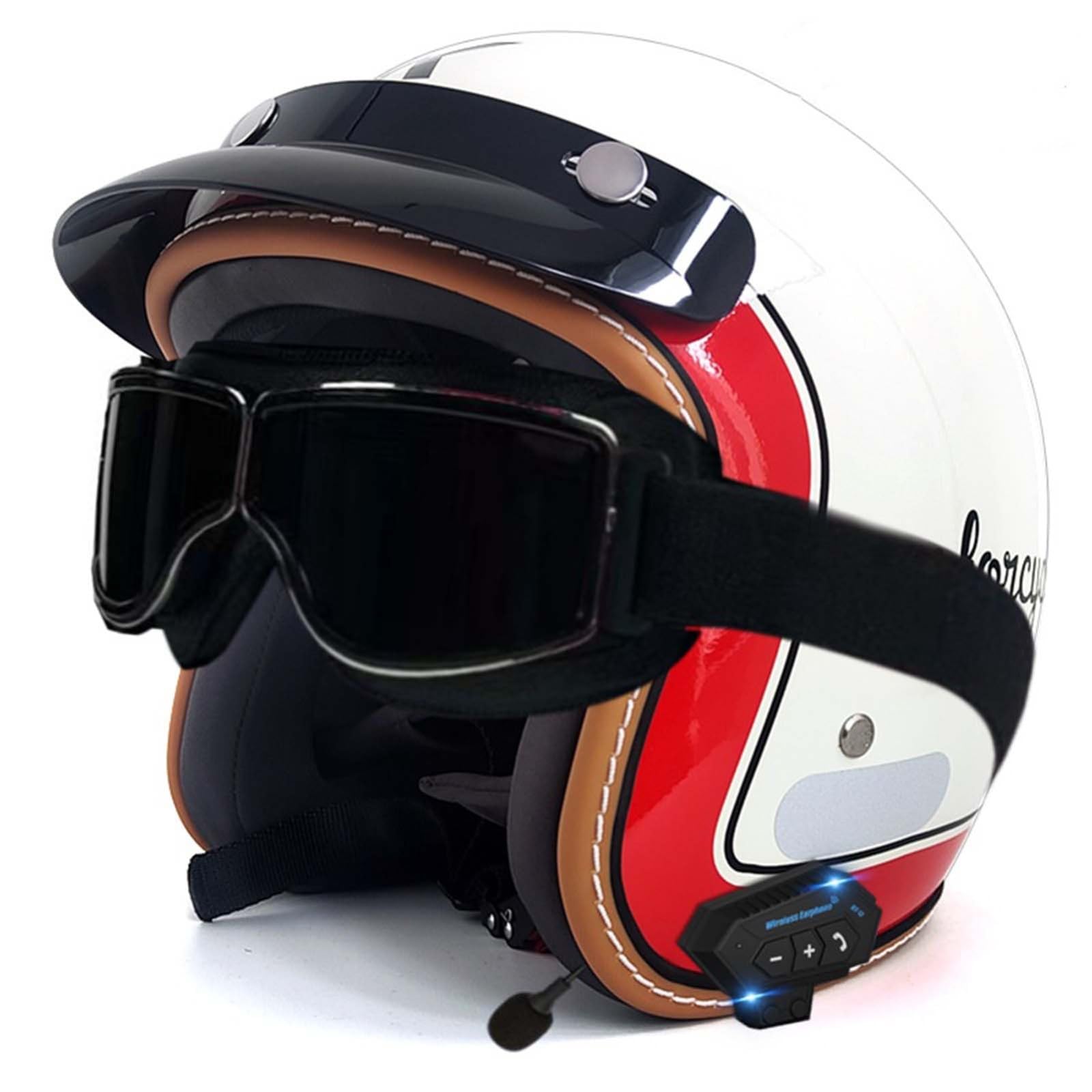 Bluetooth-Helm, Halber Gesichts-Motorradhelm, Integrierter Bluetooth-Helm, DOT/ECE-Zertifizierung, Erwachsene, Männer, Frauen C,XL61-62CM