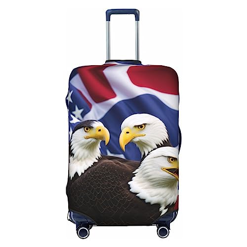 Reisegepäckhülle mit Adler und amerikanischer Flagge, robuster Koffer-Schutz, passend für 45,7 - 81,3 cm große Gepäckstücke, Größe M, Schwarz, Medium