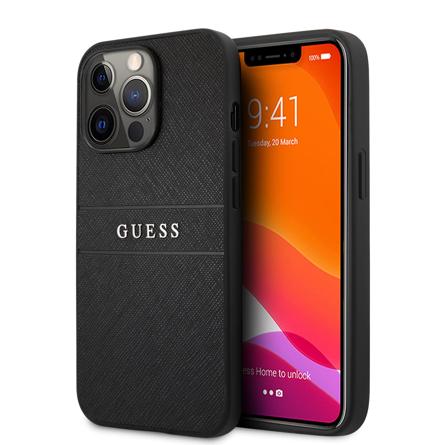 Guess GUHCP13LPSASBBK hülle für iPhone13 Pro / 13 6,1" schwarz Saffiano Strap