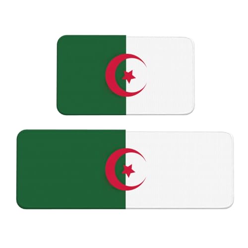 YQxwJL Küchenteppich, Motiv: Flagge von Algerien, rutschfeste Küchenmatte, 2er-Set, bequeme Stehmatten für Küche, Büro