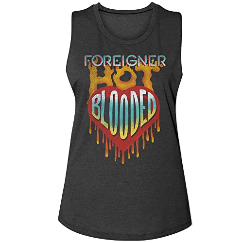 Foreigner 80er Rock Band Hot Blooded Vintage Style Damen Muscle Tank Top Graphic Tee, Grau, X-Groß