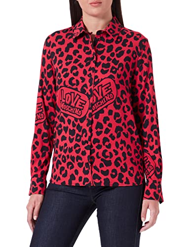 Love Moschino Damen Regular Fit Long Sleevewith Animalier Allover Print. Shirt, Red Black, 42 EU