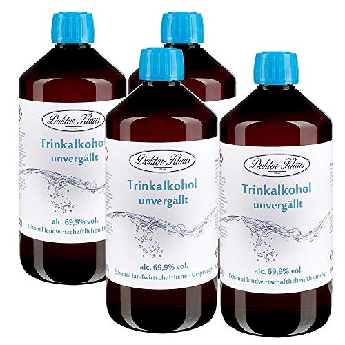 4 x 700ml Primasprit/Trinkalkohol/Weingeist/Ethanol 69.9% Vol. Alc. in brauner PET Flasche mit OV von Doktor Klaus