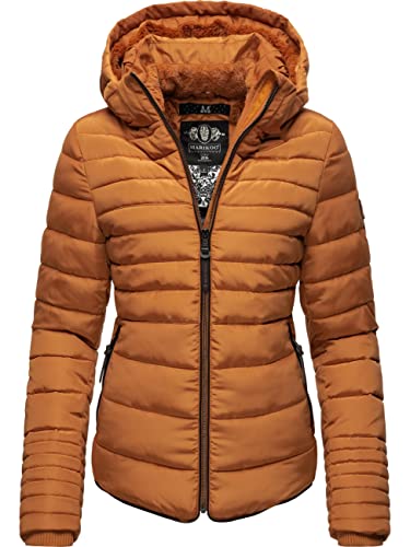 MARIKOO Damen warme Winter Steppjacke mit Kapuze Amber Rusty Cinnamon Gr. L