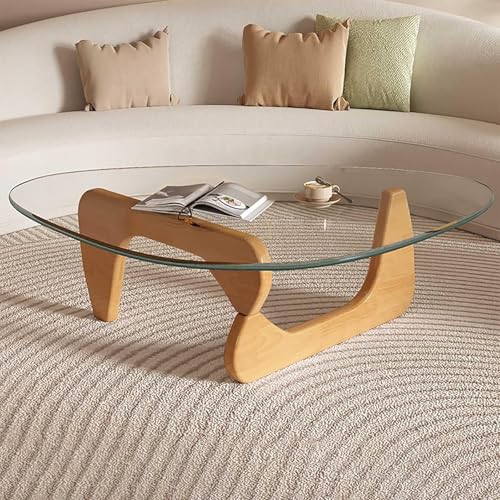 Couchtische für Wohnzimmer Mid-Century-Couchtisch aus Glas, dreieckiger moderner Couchtisch mit Holzsockel, Bauernhaus-Couchtisch, kleine, stilvolle Designmöbel für Wohnzimmer, Heimbüro, kla