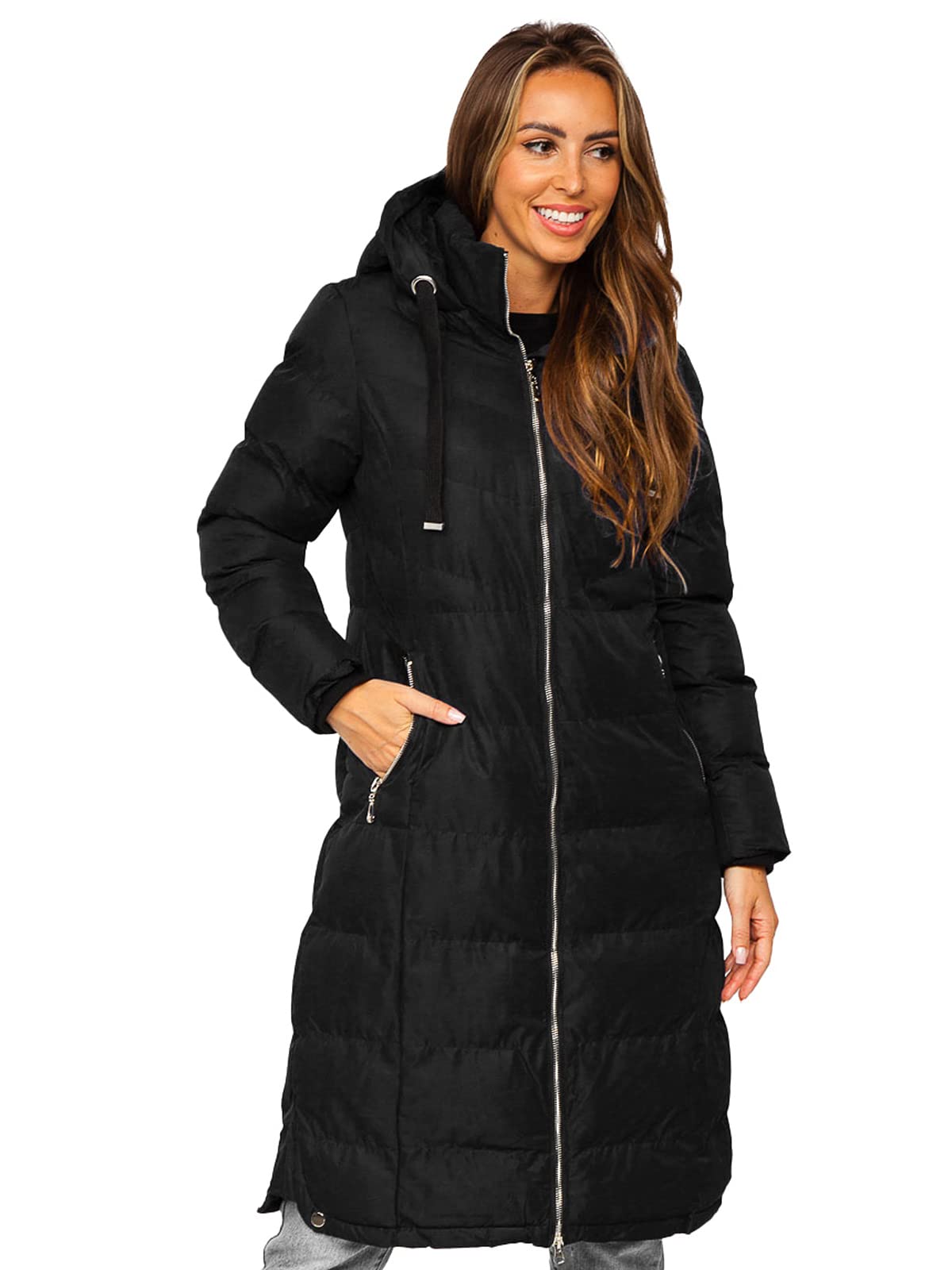 BOLF Damen Winterjacke Parka Wintermantel Lange Daunenjacke Steppjacke mit Kunstfell Kapuze Puffermantel Sportjacke Warm Gefüttert Freizeit Outdoor Casual Style 5M736 Schwarz S [D4D]