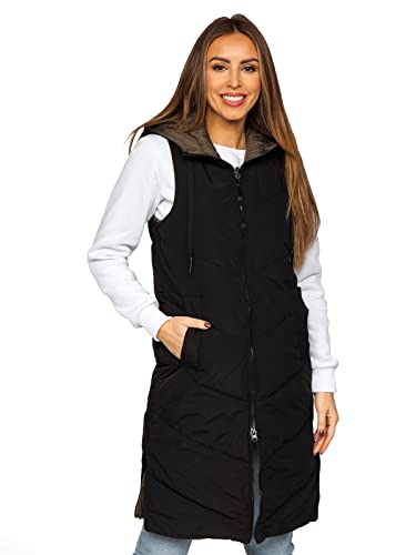 BOLF Damen Weste Bodywarmer Steppweste Daunenweste Funktionsweste Vest Ärmellose Sportweste Kapuzenweste Wärme Freizeit Outdoor Slim Fit Modellauswahl B8022 Schwarz XL [U1U]