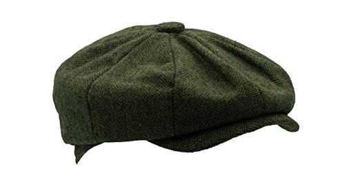 WALKER AND HAWKES - Wolle 8-Panel Tommy Baker Boy Cap, Grünes Fischgrätmuster, 58