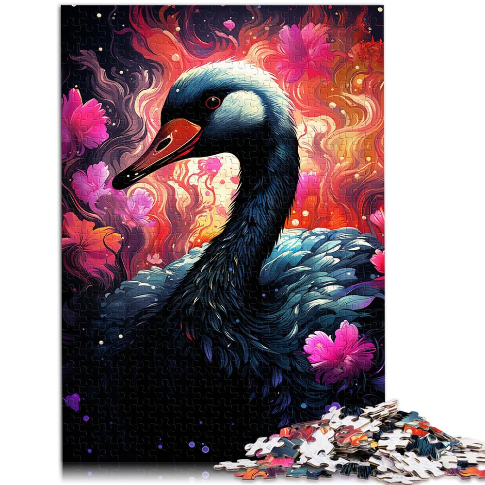 Puzzlespiel, farbenfrohes psychedelisches Tier, schwarzer Schwan, Puzzle 1000 Teile, Holzpuzzle, anspruchsvoll, Aber unterhaltsam und humorvoll, 1000 Teile (50 x 75 cm)