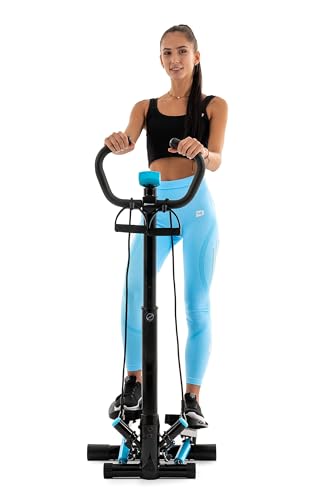 Hop-Sport Swing Side Stepper HS-055S mit verstellbarem Haltegriff Trainingsbändern Computer verstellbare Tritthöhe (Schwarz-blau)