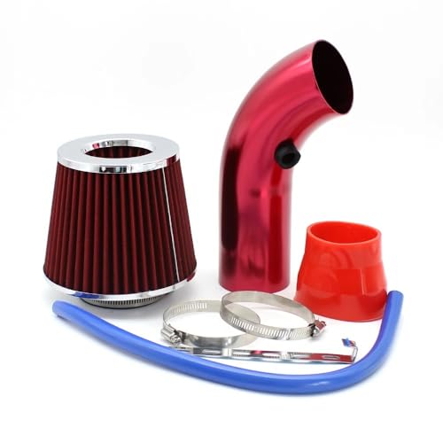 Induktion Schlauch Kit Universal Racing Aluminium Rohr Auto Kaltluft Ansaugsystem Kit Mit 3 Zoll 76mm High Flow Open Air Filter Auto Luftansaug(Red)