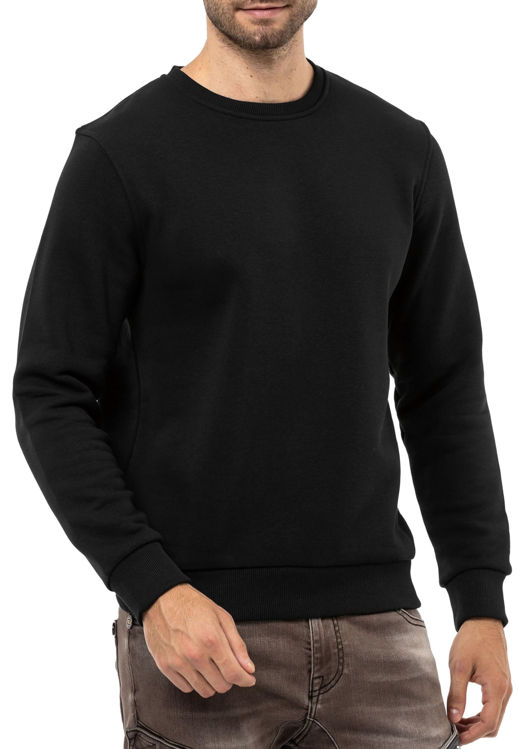 Cipo & Baxx Herren Sweatshirt Rundhalsausschnitt Basic Pullover Hoodie Sweater CL558 Schwarz S