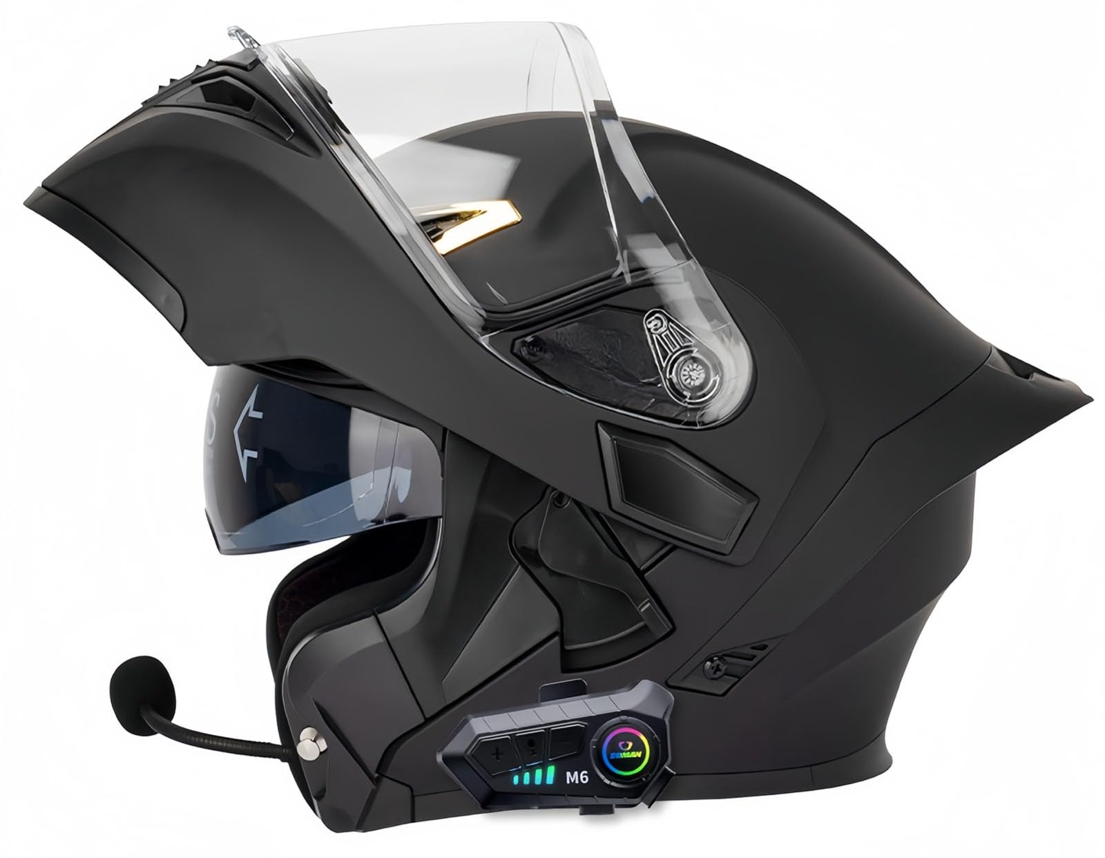 Modularer, Hochklappbarer Integral-Motorradhelm Mit Bluetooth, ECE-Geprüft, Für Herren Und Damen, Integralhelm Für Roller, Doppeltes Antibeschlag-Visier F,XL61-62CM