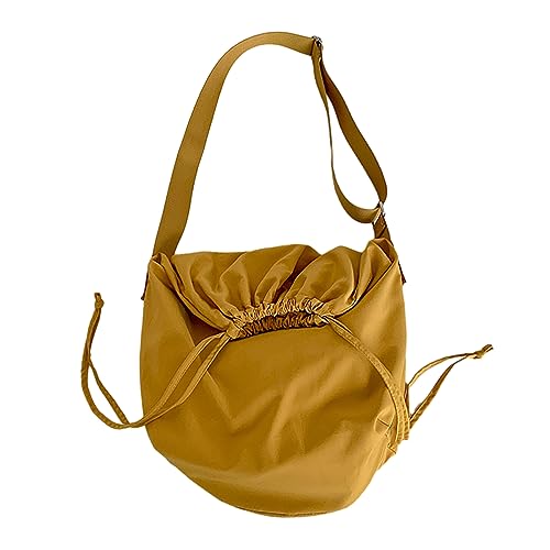 ohodhmnu Damen Tragetasche, 2023 Kordelzug Schultertasche Einfache Mode Crossbody Tasche Vielseitige Nylon Tasche Große Kapazität Reisetasche für Frauen Mädchen, gelb, with ribbon