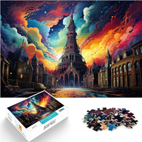 Puzzles für Bunter Psychedelischer Kathedralenturm für Erwachsene, 1000-teiliges Puzzle, Holzpuzzle zum Stressabbau, Urlaub zu Hause, Zeit totschlagen, 1000 Teile (50 x 75 cm)