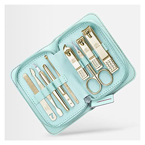 Fingernagelknipser-Set Nagelknipser, Maniküre-Set, 9-in-1, Edelstahl, professionelles Pflegeset, Nagelknipser for Herren, Pediküre-Set, Nagelpflege-Werkzeuge (blau/braun) Nagelpflegesets (Color : Bla