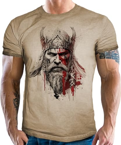 Herren T-Shirt mit Tattoo Design im vintage Used Look: Viking King für Wikinger Fans