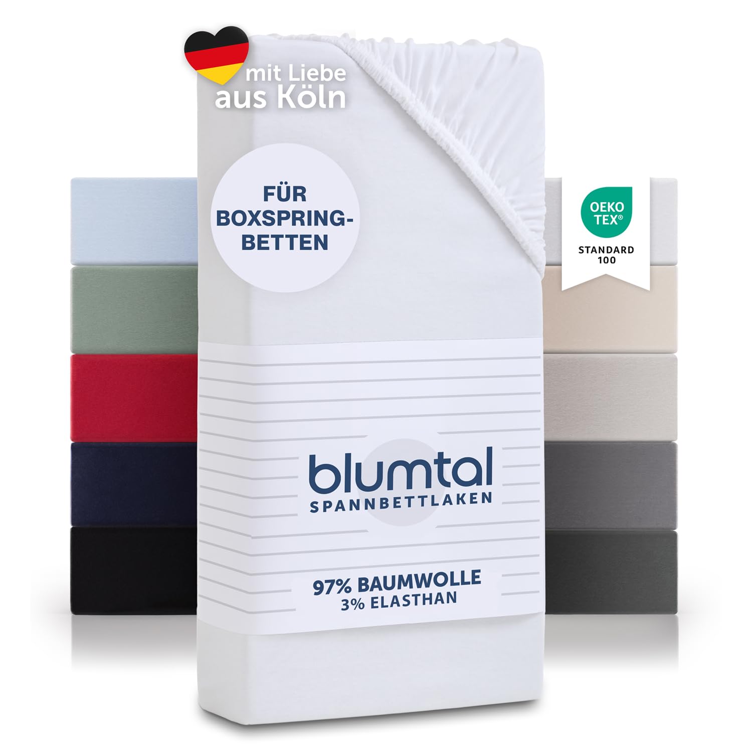 Blumtal Luxus Spannbettlaken 200x200 Boxspringbett 2er Set bis 40cm Höhe - Oeko-Tex Zertifizierte Baumwoll Bettlaken 200x200 Boxspringbett - Spannbettlaken 200x200 Baumwolle - Weiss