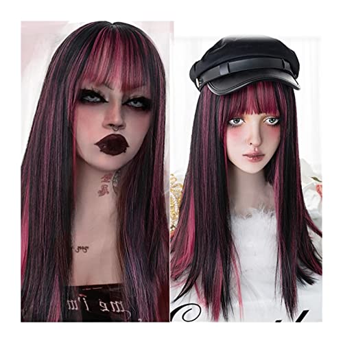 Perücken Synthetische lange glatte Haarperücke, rote schwarze gerade Perücke mit Pony Natürliche atmungsaktive hitzebeständige synthetische Perücke for tägliche Party-Cosplay Damenperücke