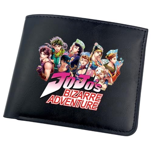 RYNDEX Jo-Jo's Bizar-re Adventu-re Anime-Geldbörsen, Cartoon-Druck Geldbörse Klein, PU-Leder Geldbörse Brieftasche Wallet(Color:Black 6)