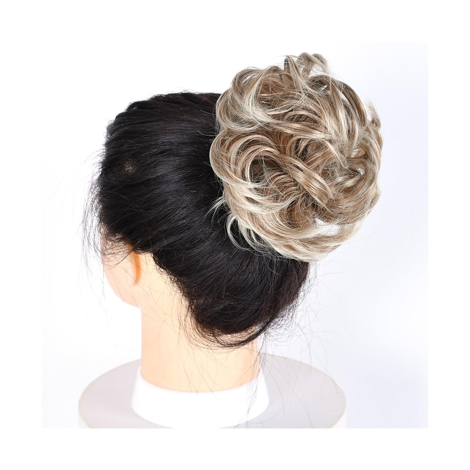 Haarteil Haargummi Lockiger, unordentlicher Haarknoten, Chignon, Donut, Haarpolster, elastisches Haar, synthetisches Haarteil for Frauen Haarverlängerung(6AT88)