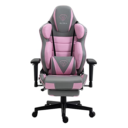 Trisens Gaming Stuhl Chair Racing Chefsessel mit Sportsitz und ergonomsichen 4D-Armlehnen, Farbe:Hellgrau/Rosa