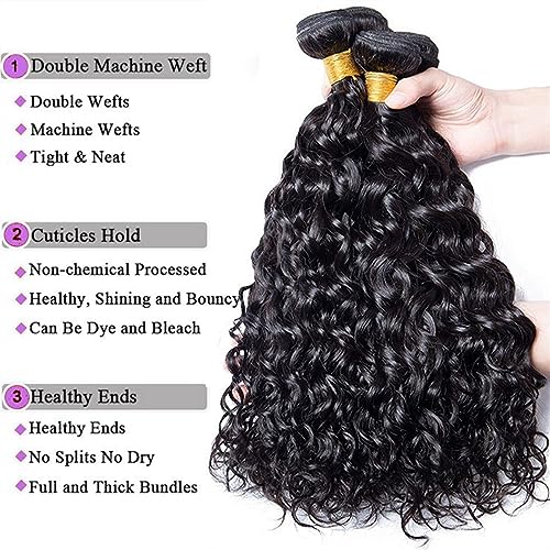 Human Hair Bundles Wasserwellen-Bündel mit Verschluss, malaysische Echthaar-Webart, Bundles mit Verschluss, Haarverlängerungen, 4 Bundles mit Verschluss human hair weave (Size : 26 26 28 28 with 20,