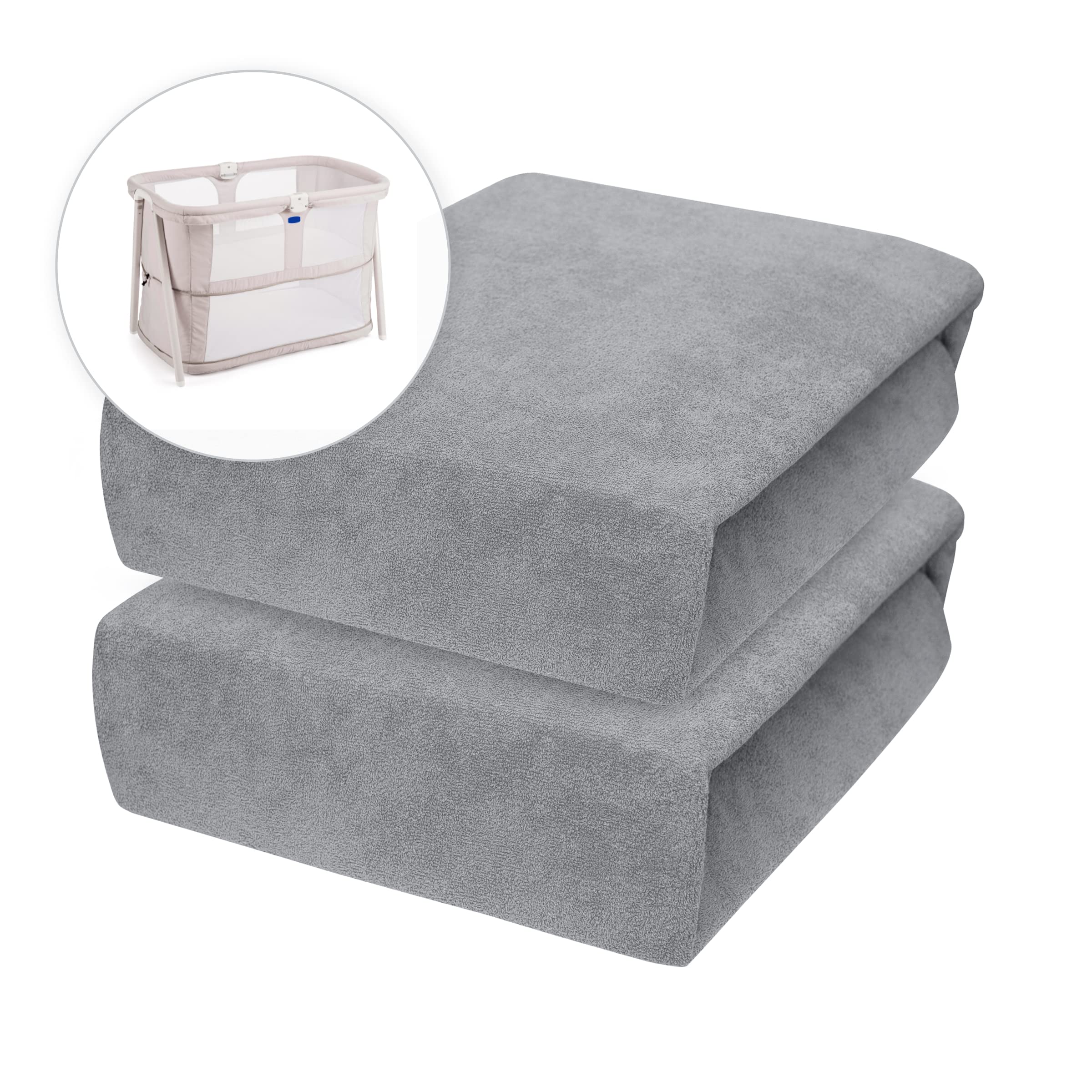 2 x Baby Comfort Frottee Spannbettlaken für 95x65 cm Reisebett Matratze (Grau)