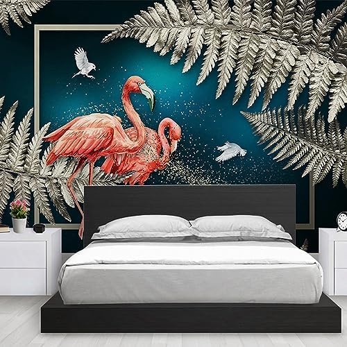 XLMING Kreative Pflanzen Blätter Flamingo Restaurant Hotel 3D Tapete Home Dekoration Wohnzimmer Sofa Schlafzimmer Tv Hintergrund Wand-250cm×170cm